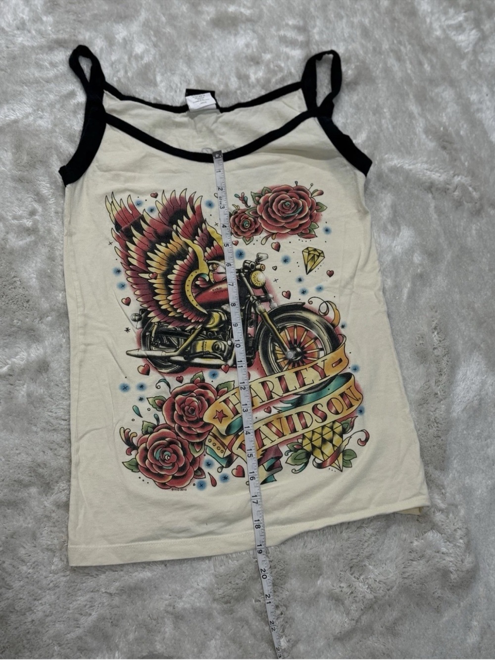 Rare Y2K Harley-Davidson Women's White Graphic Tank with Black Trim - Picture 3 of 7